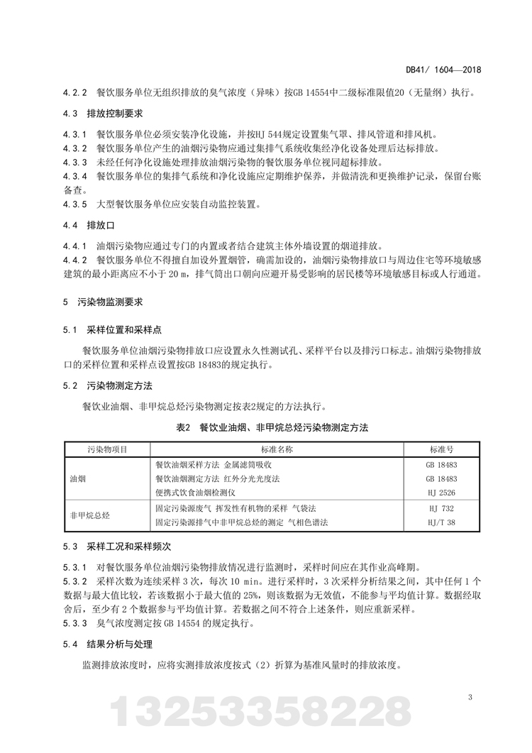 餐饮业油烟污染物排放标准 河南省地方标准 DB 41/160